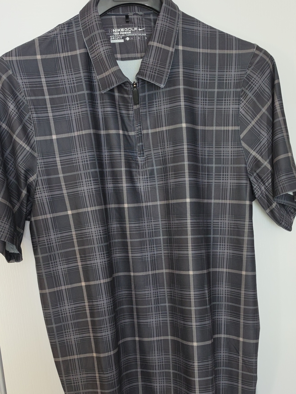 Nike Golf Tour Premium Black/Gray Plaid 1/4 Zip Polo - New